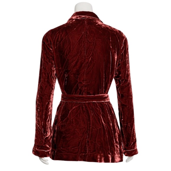 Barneys New York Italy Rust Burgundy Velvet Belted Blazer Jacket IT 42 US 6 - Picture 6 of 10